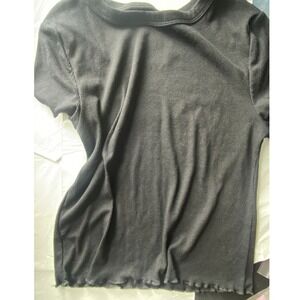 Rebel Sky Womens Black Ribbed Lettuce Hem‎ Short Sleeve Top Size M